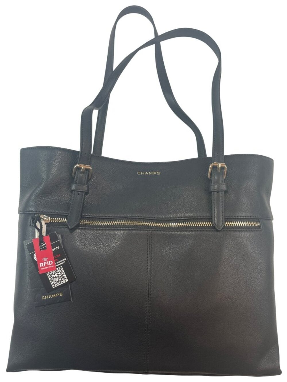 Champs Leather Black Tote Bag RFID Protection LCB-507 NWT - Picture 1 of 12